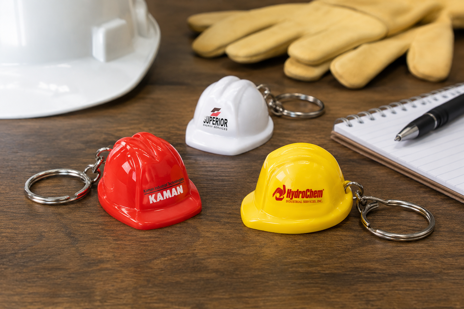 Custom hard hat keychains and branded construction safety products